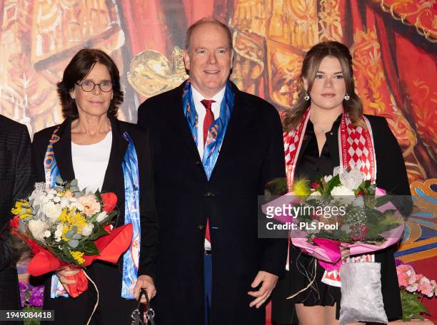 Princess Stephanie of Monaco, Prince Albert II of Monaco and Camille Gottlieb attend the 46th International Circus Festival on January 20, 2024 in...