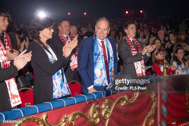 Princess Stephanie of Monaco, Prince Albert II of Monaco and Louis Ducruet attend the 46th International Circus Festival on January 20, 2024 in...