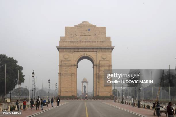 This photograph taken on January 24, 2024 shows the 'India Gate', a war memorial in New Delhi, northern India.