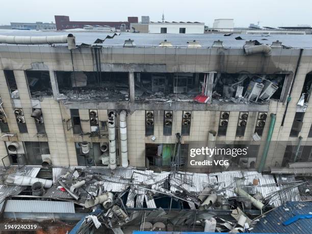 Debris is seen at the factory dust explosion site on January 20, 2024 in Changzhou, Jiangsu Province of China. The explosion occurred at 3:38 a.m. On...
