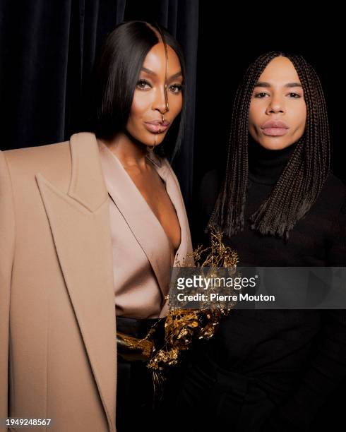 Naomi Campbell and Olivier Rousteing attend the Balmain Homme Menswear Fall/Winter 2024-2025 show as part of Paris Fashion Week on January 20, 2024...