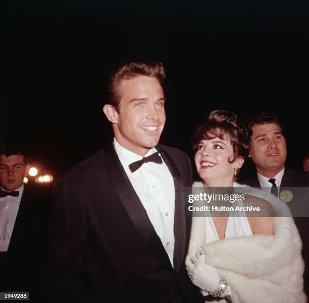 American actors Natalie Wood and Warren Beatty attend the Academy Awards, Santa Monica, California, April 9, 1962.