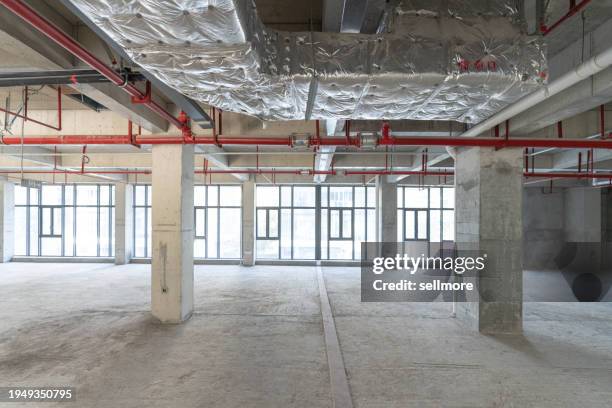 fire pipes on the ceilings of the floors of the new building - fire prevention stock pictures, royalty-free photos & images
