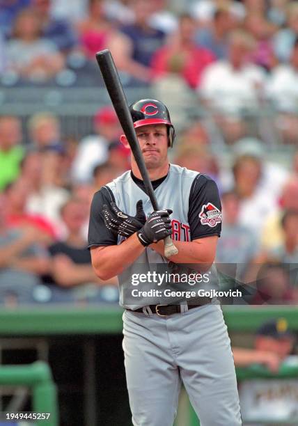 Austin Kearns of the Cincinnati Reds bats against the Pittsburgh Pirates during a Major League Baseball game at PNC Park in 2002 in Pittsburgh,...