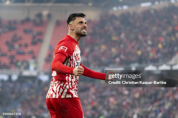 Vincenzo Grifo of SC Freiburg celebrates after scoring his team’s second goal during the Bundesliga match between Sport-Club Freiburg and TSG...