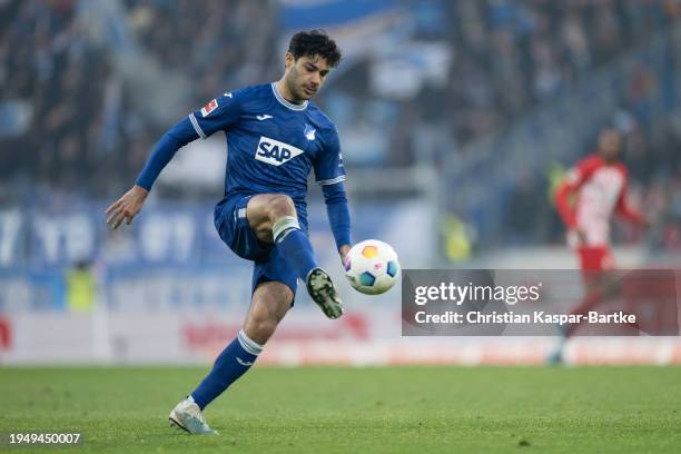 Ozan Kabak of TSG 1899 Hoffenheim in action during the Bundesliga match between Sport-Club Freiburg and TSG Hoffenheim at Europa-Park Stadion on...