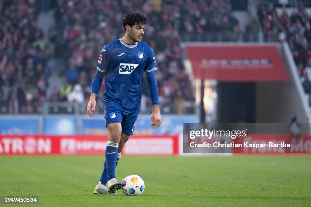 Ozan Kabak of TSG 1899 Hoffenheim in action during the Bundesliga match between Sport-Club Freiburg and TSG Hoffenheim at Europa-Park Stadion on...