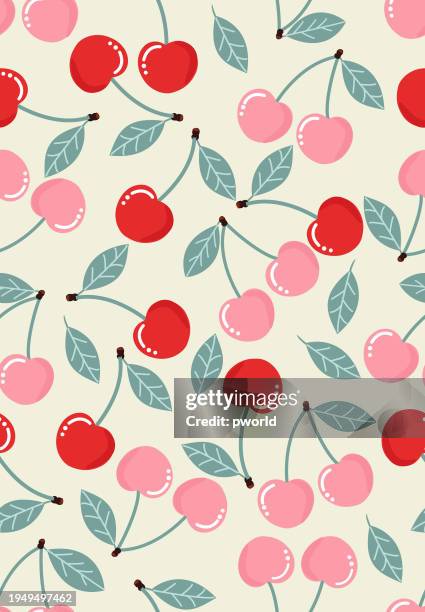 cherry seamless pattern . - cherries stock illustrations