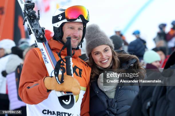 Aksel Lund Svindal attends with Amalie Iuel the Kitz Charity Trophy on January 20, 2024 in Kitzbuehel, Austria.