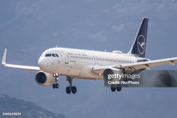 Lufthansa Airbus A320 passenger airplane as seen flying on final approach for landing at Athens International Airport ATH in the Greek capital...