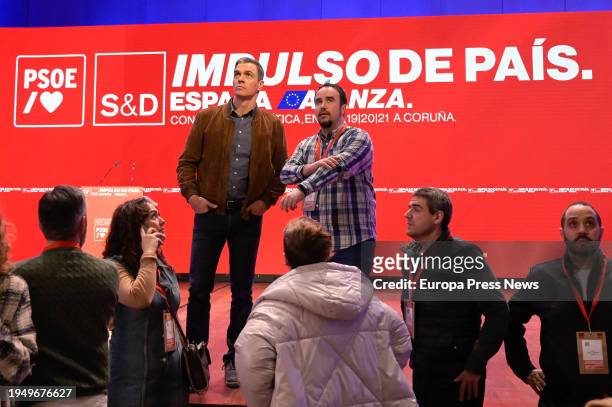 The President of the Government, Pedro Sanchez , during the closing of the political convention of the PSOE, on 21 January, 2024 in A Coruña,...