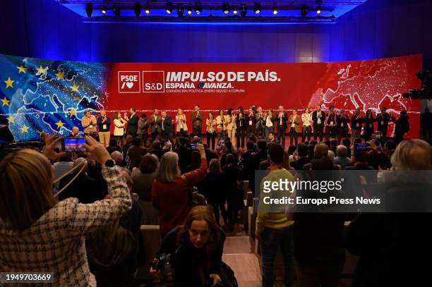 Family photo of PSOE members after the closing of the PSOE political convention, on 21 January, 2024 in A Coruña, Galicia, Spain. The PSOE celebrates...