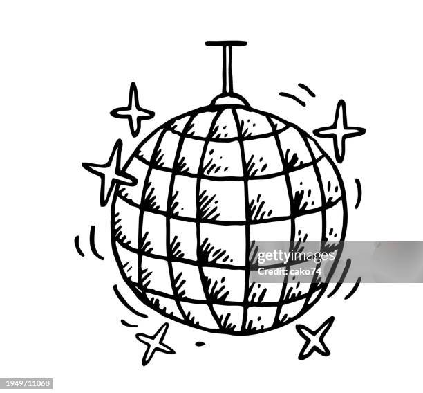 handgezeichnete discokugel - diskokugel stock-grafiken, -clipart, -cartoons und -symbole
