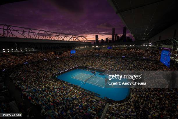 General view of Rod Laver Arena in the round four singles match between Andrey Rublev and Alex de Minaur of Australia during day eight of the 2024...
