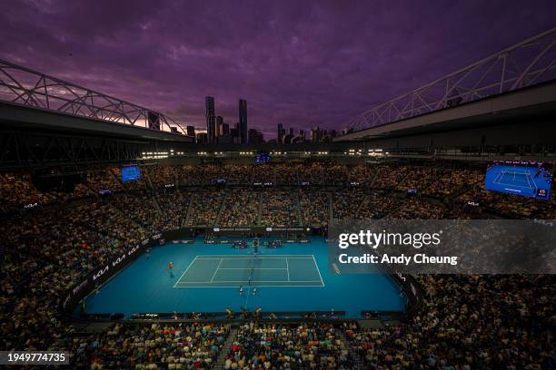 General view of Rod Laver Arena in the round four singles match between Andrey Rublev and Alex de Minaur of Australia during day eight of the 2024...