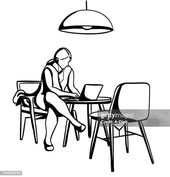 coffeeshop space and working student ink - high contrast stock illustrations