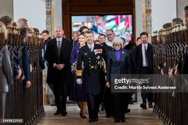 King Frederik X and Queen Mary participates in a celebratory church service at Aarhus Cathedral at Aarhus Cathedral on January 21, 2024 in Aarhus,...