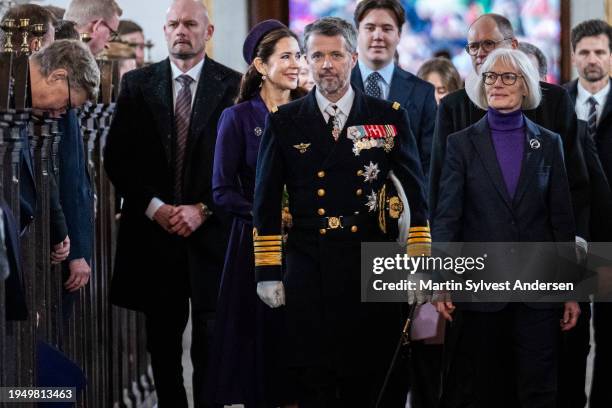 King Frederik X and Queen Mary participates in a celebratory church service at Aarhus Cathedral at Aarhus Cathedral on January 21, 2024 in Aarhus,...