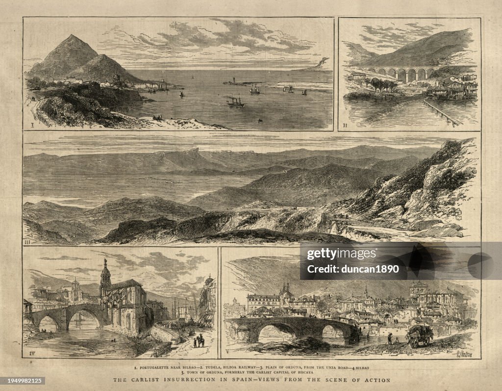 Ilustração vintage: Cenas da Terceira Guerra Carlista na Espanha, 1872