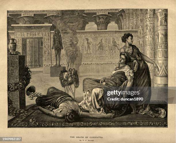 antike geschichte, der tod von kleopatra, königin von ägypten, nach dem gemälde von valentine cameron prinsep - selbstmord stock-grafiken, -clipart, -cartoons und -symbole