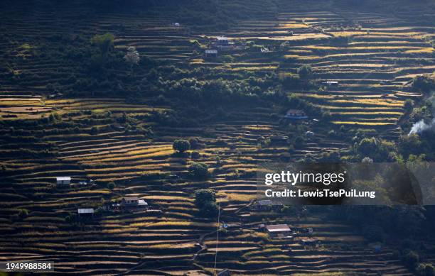 the valley and village of Birethanti in Nepal, view of Poonhill circle trekking