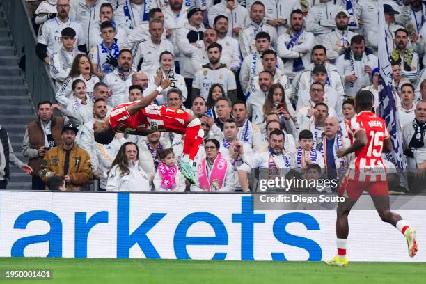 Largie Ramazani of UD Almeria celebrates after scoring his team's first goal during the LaLiga EA Sports match between Real Madrid CF and UD Almeria...