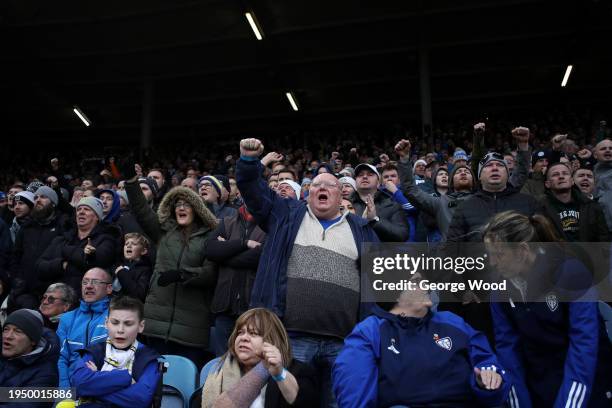 Leeds United fans react during the Sky Bet Championship match between Leeds United and Preston North End at Elland Road on January 21, 2024 in Leeds,...