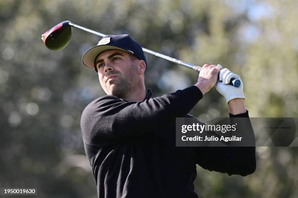 Professional baseball player Whit Merrifield plays his shot from the second tee during the final round of the Hilton Grand Vacations Tournament of...