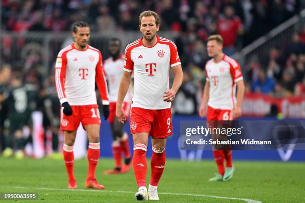 Harry Kane of Bayern Munich looks dejected after Mitchell Weiser of Werder Bremen scores the team's first goal during the Bundesliga match between FC...