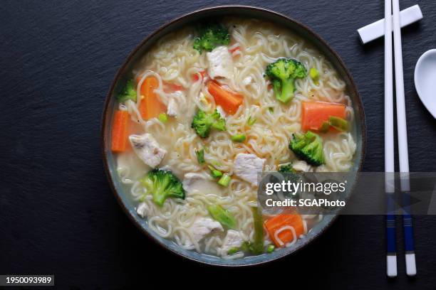 chicken ramen broth or soup - soup bowl stock pictures, royalty-free photos & images