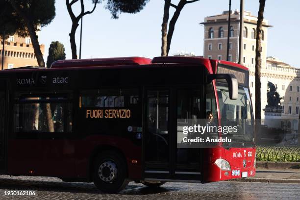 Bus out of service is seen in Rome, Italy, on January 24, 2024. Grassroots unions called the first transportation strike of 2024 to demand raise of...