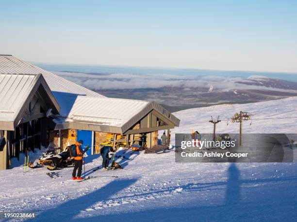 the ptarmigan cafe at the ski resort on cairgorm in the cairngorms, scotland, uk - ski holidays stock pictures, royalty-free photos & images