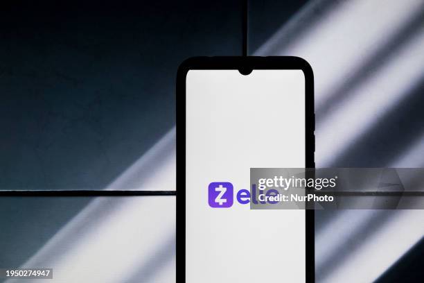The Zelle logo is displayed on a smartphone screen in Athens, Greece, on January 24, 2024.