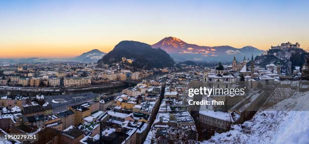 salzburg winter city panorama at sunset (austria) - street light banner stock pictures, royalty-free photos & images