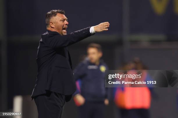 Salvatore Colantuono head coach of Parma Calcio 1913 gives instructions during the Serie B Women match between Chievo Women and Parma Calcio 1913 on...