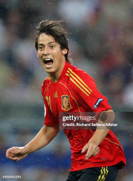 June 10: David Silva of Spain celebrates during the UEFA Euro 2008 Group D match between Spain and Russia at Tivoli Nue on June 10, 2008 in...