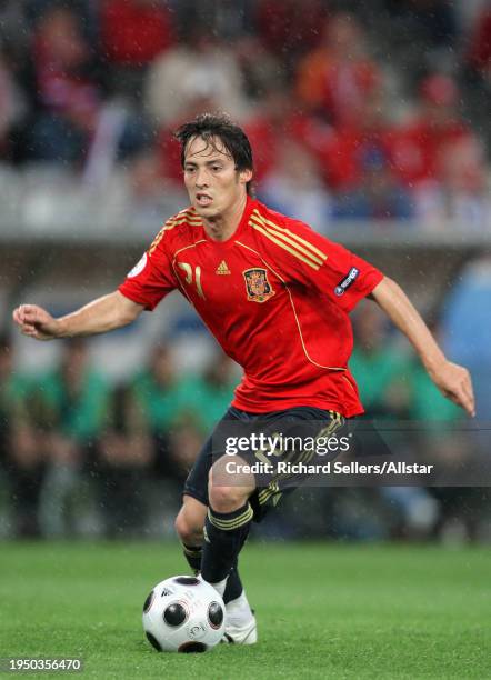 June 10: David Silva of Spain on the ball during the UEFA Euro 2008 Group D match between Spain and Russia at Tivoli Nue on June 10, 2008 in...