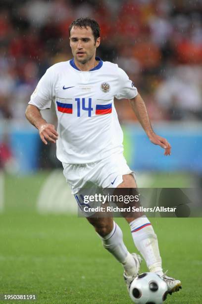 June 10: Roman Shirokov of Russia on the ball during the UEFA Euro 2008 Group D match between Spain and Russia at Tivoli Nue on June 10, 2008 in...