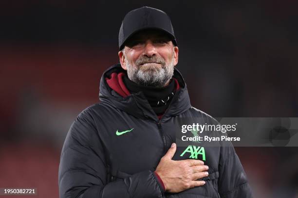 Juergen Klopp, Manager of Liverpool, celebrates following the team's victory during the Premier League match between AFC Bournemouth and Liverpool FC...