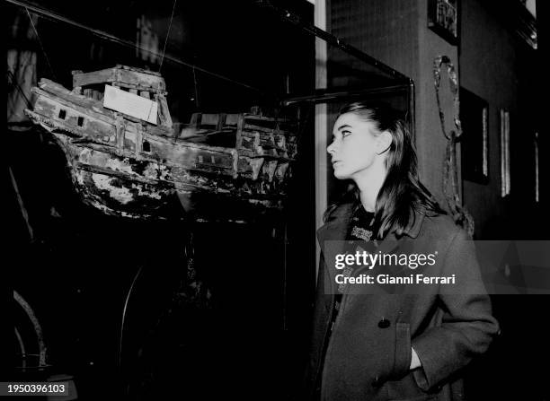 Spanish actress Sonia Bruno during a visit to the Navy Museum, Madrid, Spain, 1965.