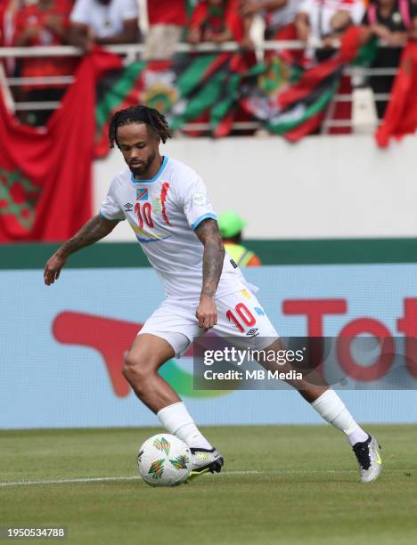 Théo Bongonda of Democratic Republic of Congo in possession during the TotalEnergies CAF Africa Cup of Nations group stage match between Morocco and...