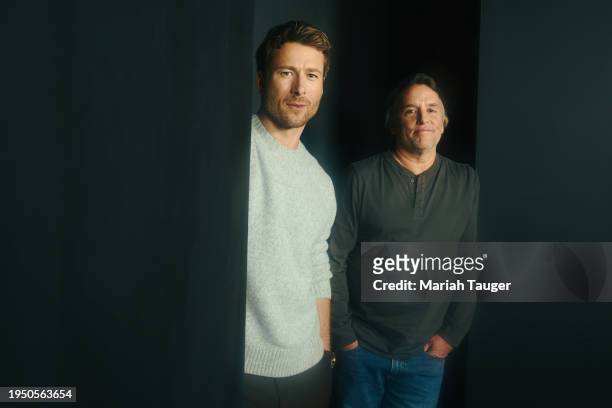Glen Powell and Richard Linklater of 'Hit Man' are photographed for Los Angeles Times on January 22, 2024 at the LA Times Studio at Sundance Film...