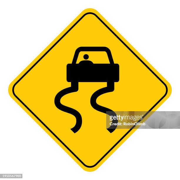 ilustraciones, imágenes clip art, dibujos animados e iconos de stock de slippery when wet road sign - runaway vehicle