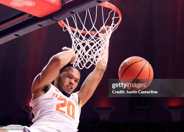 Ty Rodgers of the Illinois Fighting Illini dunks the ball during the first half in the game against the Rutgers Scarlet Knights at State Farm Center...