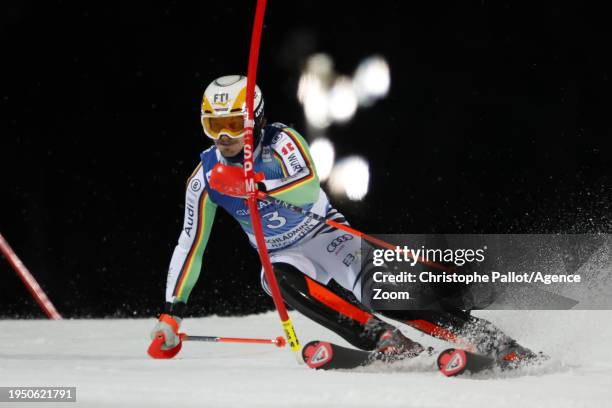 Linus Strasser of Team Germany in action during the Audi FIS Alpine Ski World Cup Men's Slalom on January 24, 2024 in Schladming, Austria.