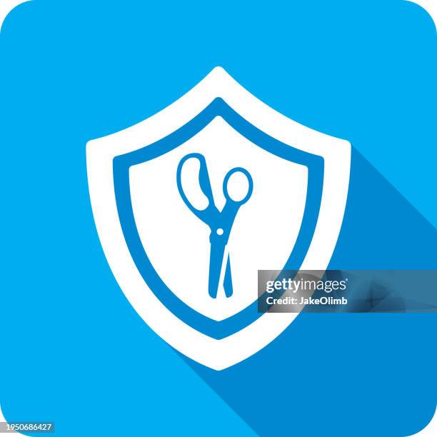 shield scissors icon silhouette 4 - work and play split stock illustrations