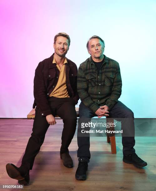 Glen Powell and Richard Linklater visit the IMDb Portrait Studio at Acura House of Energy on Location at Sundance 2024 on January 21, 2024 in Park...