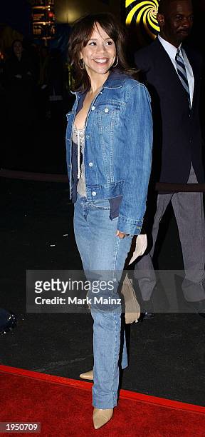 Actress Rosie Perez arrives for the opening night of "Cirque Du Soleil's Varekai" April 24, 2003 at Randall's Island in New York.