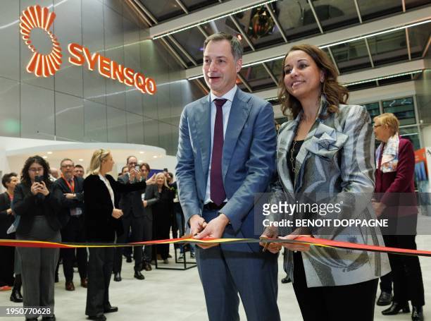 Belgian Prime Minister Alexander De Croo and Syensqo CEO Ilham Kadri pictured during the opening of the headquarters of Syensqo, spin-off from...