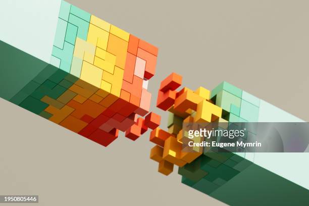 ai innovation and cloud technology. vibrant colored futuristic cubes. digital network flow. data cubes. - together abstract stock pictures, royalty-free photos & images